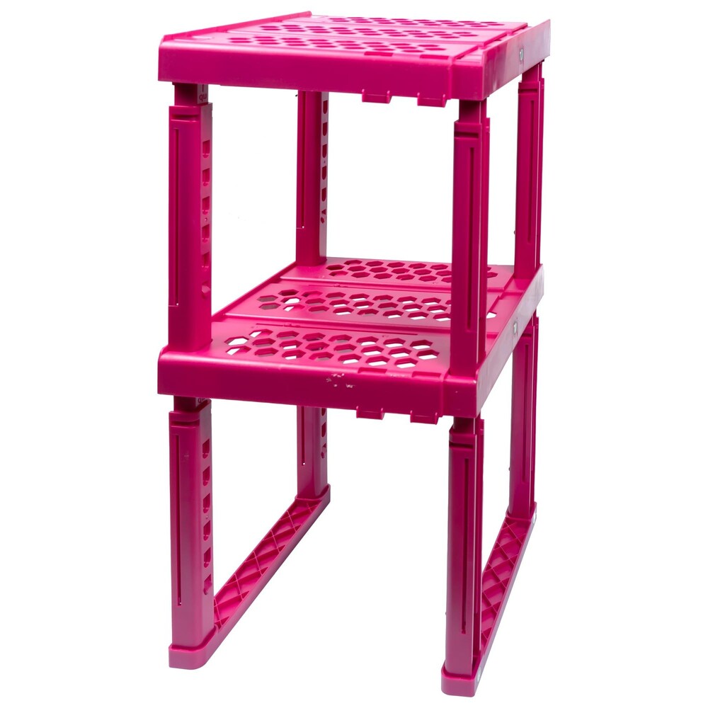 Locker Organizer Shelf - Adjustable Width & Height, Stackable (Magenta, 2 Pack)